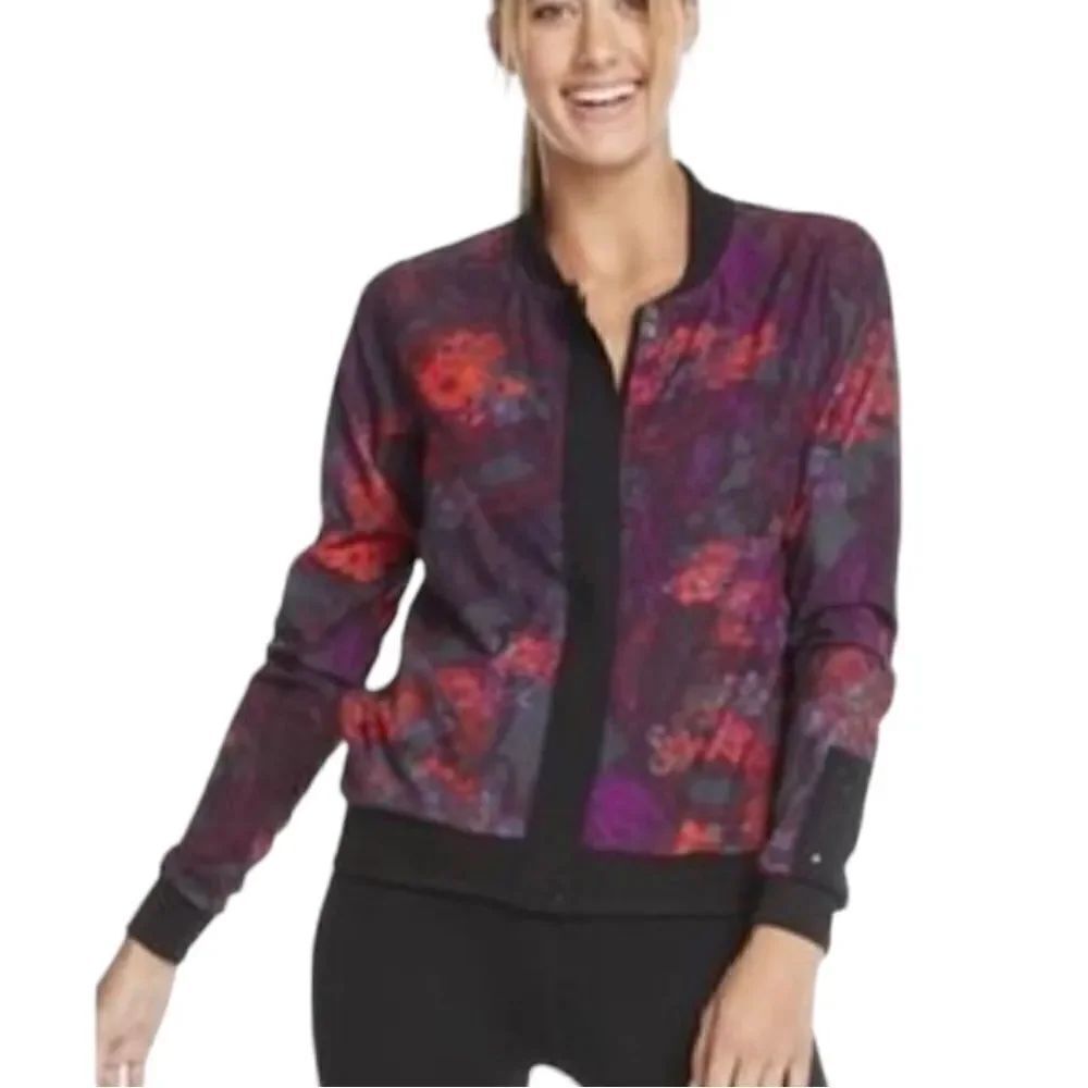 Fabletics Ithaca Burgundy Floral print Lightweight Quick Dry Jacket Size XS
